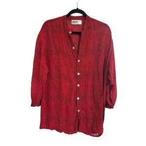 CHICOS Blouse Size 1 Medium Long Sleeve Sheer Red Black Snake Button Top #3397